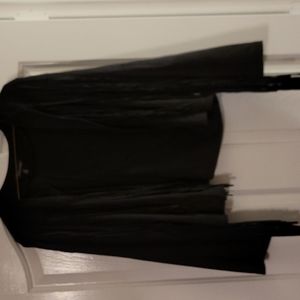 Baccini XL Black Open-front Jacket with Fringe